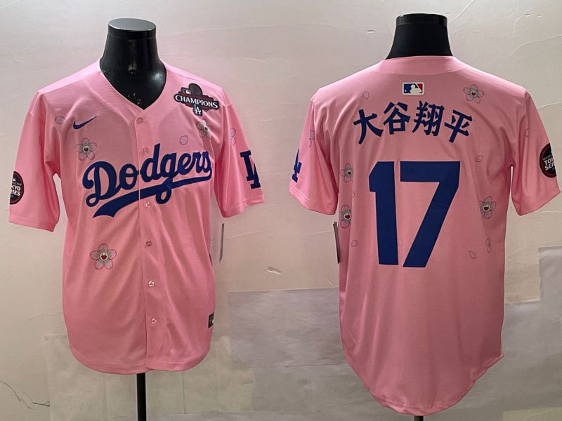 Men Los Angeles Dodgers 17 Ohtani Pink Sakura Edition 2025 Nike MLB Jersey style 3